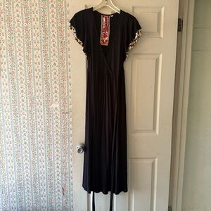 L.A.M.B. Black Maxi Dress with Ruffle Trim size 6 — fits like a 10